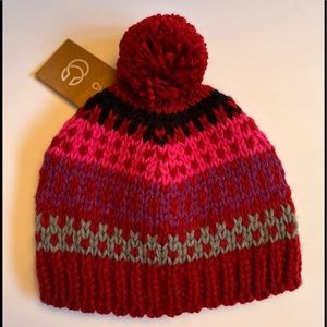 Chaos Junior Red/Fuschia/Purple/Grey Beanie with pompom